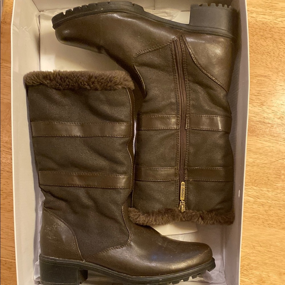 Khombu Brown Winter Rain Boots Quilted Design